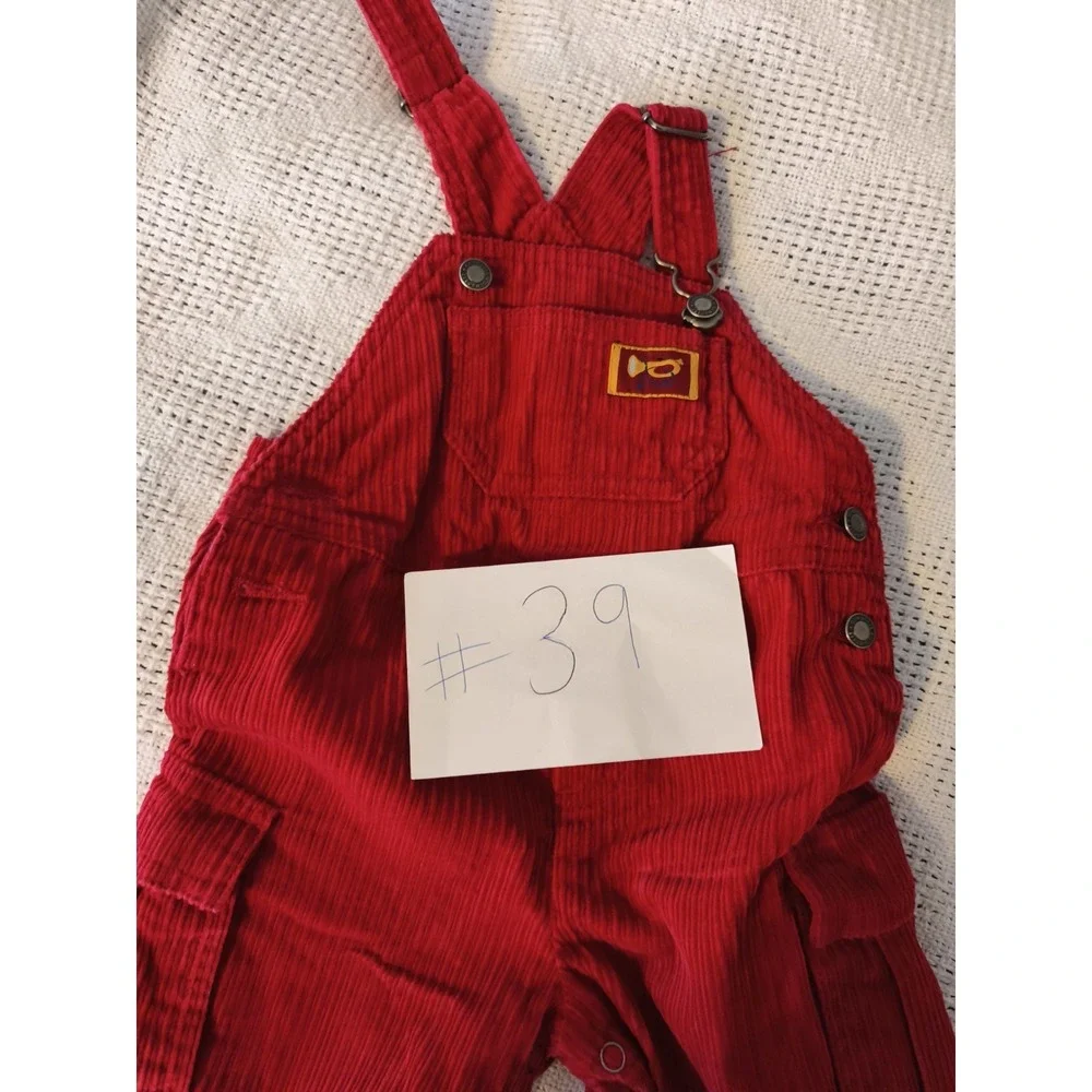 Vintage Gymboree Infant Red Corduroy Overalls 6-12 Months Cargo Snap Crotch